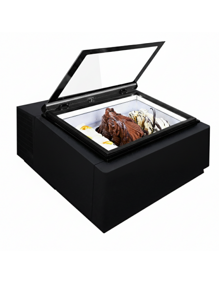 Countertop Ice Cream Freezer Napoli Display Black - Incl 3 × 5L Napoli pans