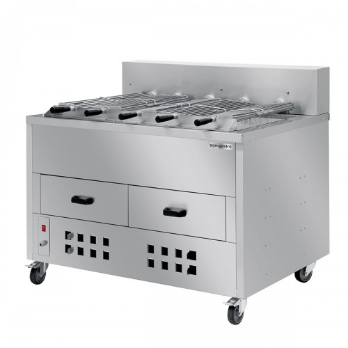 Commercial Charcoal Grill / Roaster - 5-Spit Rotisserie - 2 Charcoal Drawers - 1200×930×1100 mm