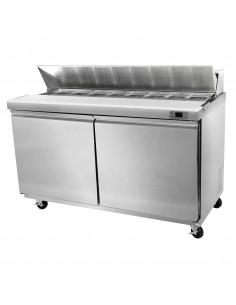 2 Door 400 Ltr Stainless Steel Refrigerated Pizza / Saladette Prep Counter Incl 12 Gastro Pans