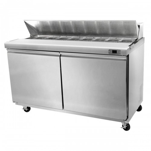 2 Door 400 Ltr Stainless Steel Refrigerated Pizza / Saladette Prep Counter Incl 12 Gastro Pans