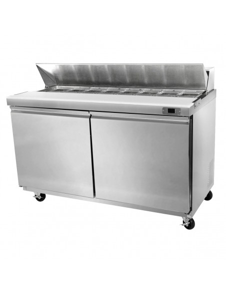 2 Door 400 Ltr Stainless Steel Refrigerated Pizza / Saladette Prep Counter Incl 12 Gastro Pans