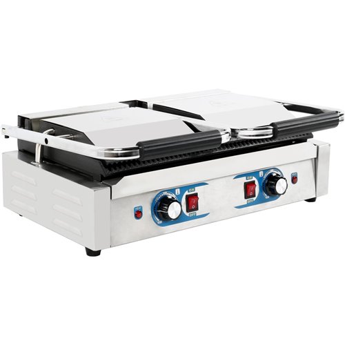 Heavy Duty Twin Panini Contact grill Dual Zone 1.8kW Ribbed | Stalwart DA-MLP813