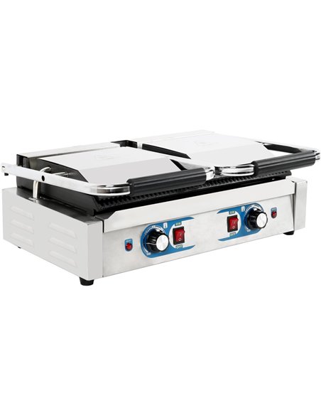 Heavy Duty Twin Panini Contact grill Dual Zone 1.8kW Ribbed | Stalwart DA-MLP813
