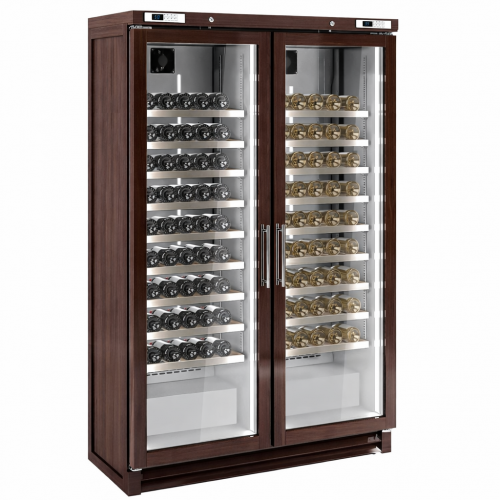 Quality Dual Zone Real Wood Wine Cabinet Fridge – 200 bottles Temp Range +4 to +18 °C - wood-front glass doors
