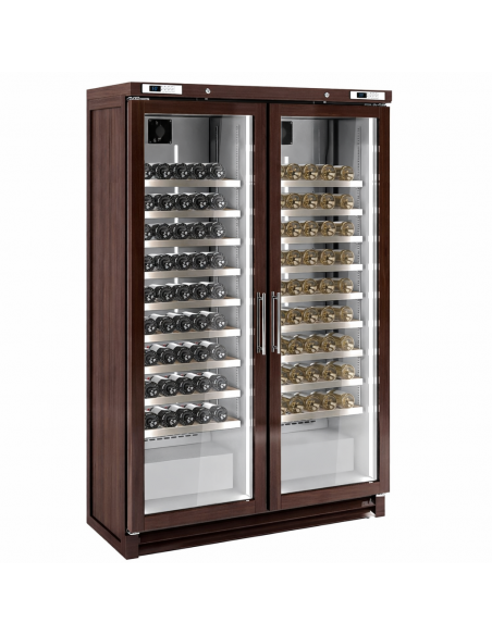 Quality Dual Zone Real Wood Wine Cabinet Fridge – 200 bottles Temp Range +4 to +18 °C - wood-front glass doors