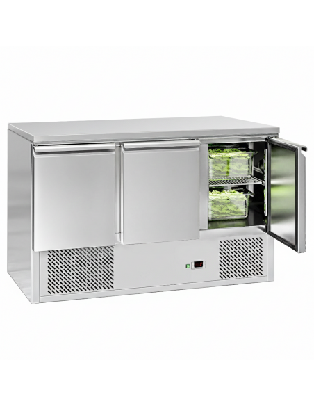 3 Door Refrigerated Counter – 368Ltr Stainless Steel Prep Fridge with Undercounter Storage for Commercial Kitchens PREMIUM RANGE