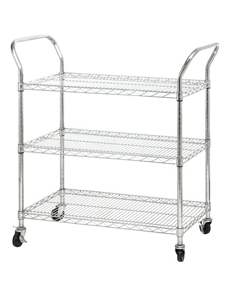 Commercial Utility Cart Chrome Wire 3 Tier 900x450x1100mm | Stalwart DA-TR9045110A3CW