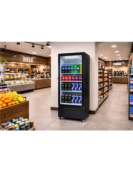 Commercial Upright Display Refrigerator 217 Litres Single Glass Door 3 Shelves Ventilated Cooling 615x580x1633mm | Stalwart DA-K