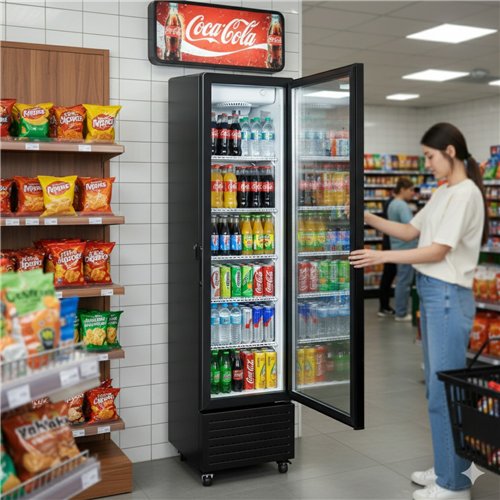 Commercial Upright Display Refrigerator 217 Litres Single Glass Door 5 Shelves Ventilated Cooling 500x580x2013mm | Stalwart DA-K