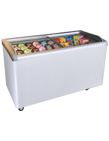 Commercial Horizontal Display Freezer with Baskets 515 Litres 2 Glass Doors Ventilated Cooling 1510x694x900mm | Stalwart DA-KOBE