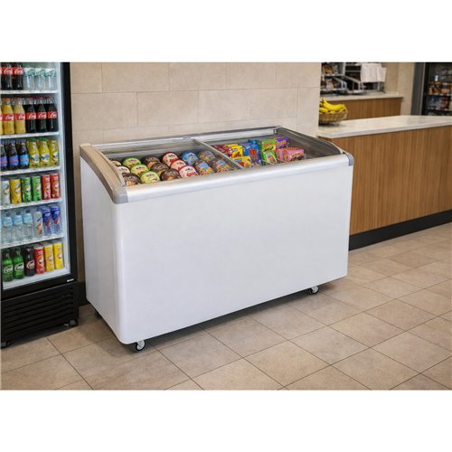 Commercial Horizontal Display Freezer with Baskets 515 Litres 2 Glass Doors Ventilated Cooling 1510x694x900mm | Stalwart DA-KOBE