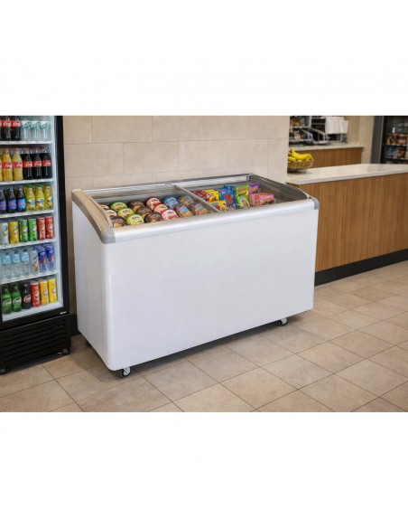 Commercial Horizontal Display Freezer with Baskets 515 Litres 2 Glass Doors Ventilated Cooling 1510x694x900mm | Stalwart DA-KOBE