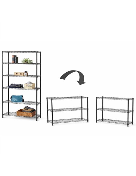 2-in-1 Convertible 6 Tier Wire Shelving Unit Black 600x350x1800mm| Stalwart DA-CJ6035180B6E