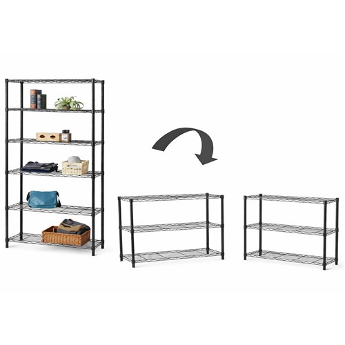 2-in-1 Convertible 6 Tier Wire Shelving Unit Black 750x350x1800mm| Stalwart DA-CJ7535180B6E