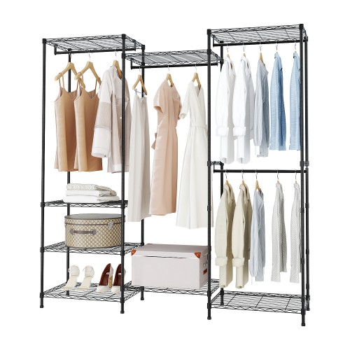Clothes Rack with Multi‑Section Wire Shelving Black 1740x400x1800mm| Stalwart DA-GR17440180B8E