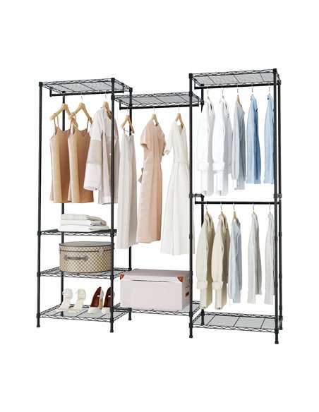 Clothes Rack with Multi‑Section Wire Shelving Black 1740x400x1800mm| Stalwart DA-GR17440180B8E