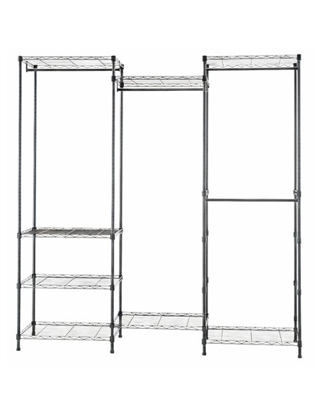 Clothes Rack with Multi‑Section Wire Shelving Black 1740x400x1800mm| Stalwart DA-GR17440180B8E