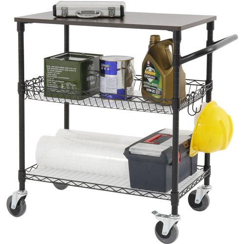 Commercial 2 Tier Utility Trolley with Worktop Black Wire 760x460x908mm| Stalwart DA-TRWD183032A3EW4