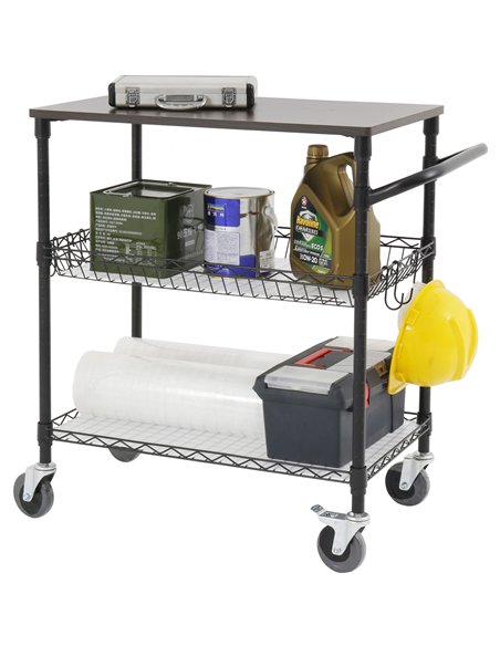 Commercial 2 Tier Utility Trolley with Worktop Black Wire 760x460x908mm| Stalwart DA-TRWD183032A3EW4