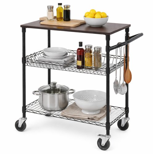Commercial 2 Tier Utility Trolley with Worktop Black Wire 760x460x908mm| Stalwart DA-TRWD183032A3EW4