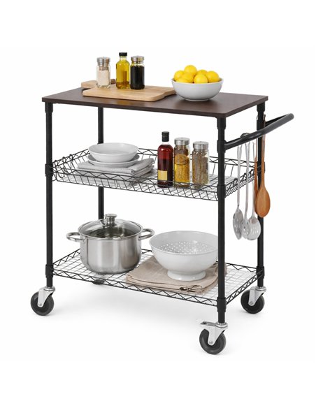 Commercial 2 Tier Utility Trolley with Worktop Black Wire 760x460x908mm| Stalwart DA-TRWD183032A3EW4