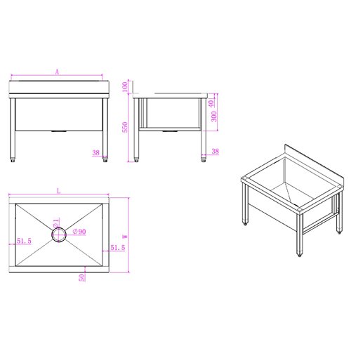Commercial Stainless Steel Mop Sink with Low Rack &amp 2-in-1 Mop Holder 600x600x550mm | Stalwart DA-SMSJYLR6060