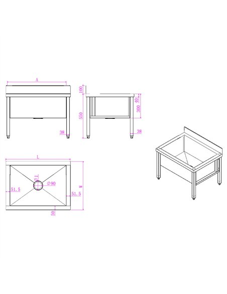 Commercial Stainless Steel Mop Sink with Low Rack &amp 2-in-1 Mop Holder 600x600x550mm | Stalwart DA-SMSJYLR6060