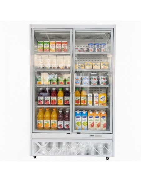 1196L Double Glass Door Upright Display Fridge – 1330 × 720 × 2030 mm White| Stalwart DA-LKL202