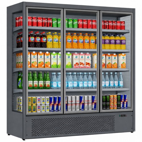 1715L Triple Glass Door Upright Display Refrigerator – 1880 × 720 × 2030 mm Grey| Stalwart DA-LKL212