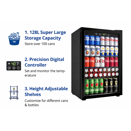 128L Glass Door Beverage Cooler 519 × 543 × 798 mm| Stalwart DA-JC128VELF