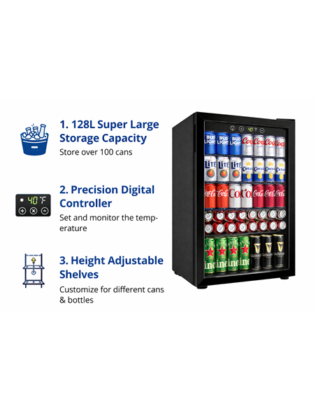 128L Glass Door Beverage Cooler 519 × 543 × 798 mm| Stalwart DA-JC128VELF