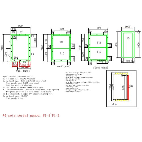 Modular Walk-In Cold Room Kit with Wall-Mounted Refrigeration Unit – Commercial Refrigerated Storage System 1500×2100×2200mm | S