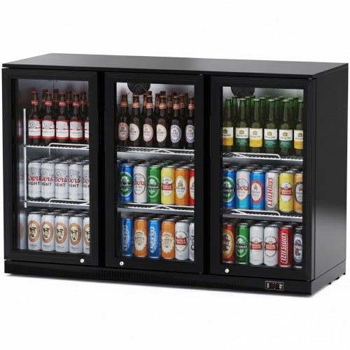 Back bar cooler 3 hinged doors 312 litres Black | 1335 x 510 x 895