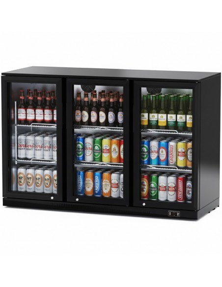 Back bar cooler 3 hinged doors 312 litres Black | 1335 x 510 x 895