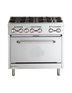 Professional Stainless Steel Gas Range Oven (8kW/hr) with 6 Burners (36kW/hr) and Removable Overshelf | Stalwart DA-RGR36X