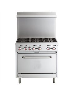 Professional Stainless Steel Gas Range Oven (8kW/hr) with 6 Burners (36kW/hr) and Removable Overshelf | Stalwart DA-RGR36X 2