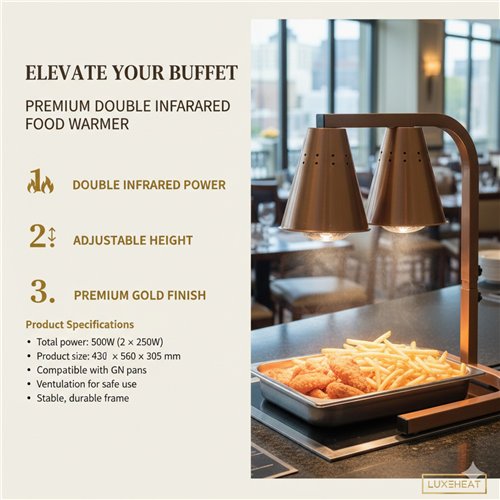 Commercial Food Warmer GN1/2 – 2 Heating Lamps 430×560×305 mm 500W Gold| Stalwart DA-EWL03G2