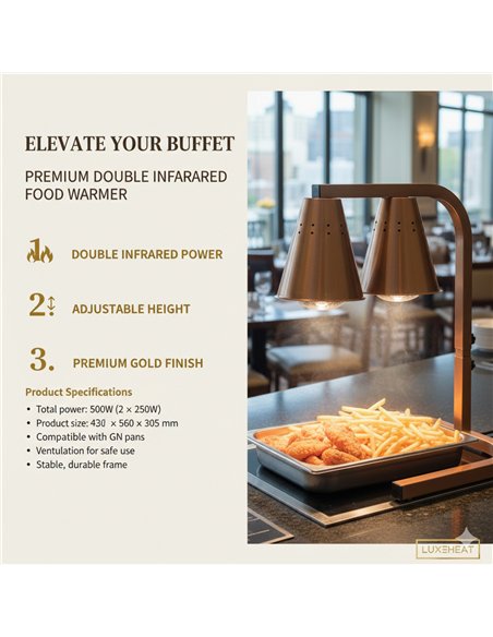 Commercial Food Warmer GN1/2 – 2 Heating Lamps 430×560×305 mm 500W Gold| Stalwart DA-EWL03G2