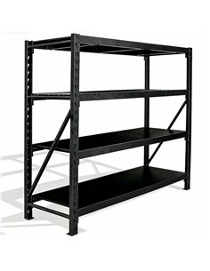 Long Span Warehouse Racking 2000x600x2000mm 4 Shelves Black | Stalwart DA-FUJI410BLACK