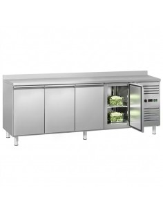 Commercial 4 Door Counter Fridge – 560Ltr GN 1/1 Stainless Steel Prep Fridge with Upstand | Heavy Duty Catering Refrigeration