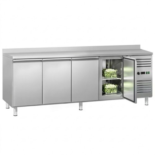 Commercial 4 Door Counter Fridge – 560Ltr GN 1/1 Stainless Steel Prep Fridge with Upstand | Heavy Duty Catering Refrigeration
