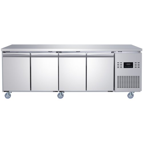 Commercial 4 Door Counter Fridge - Stainless Steel Prep Fridge 2239×700×850mm | Stalwart DA-SUP118