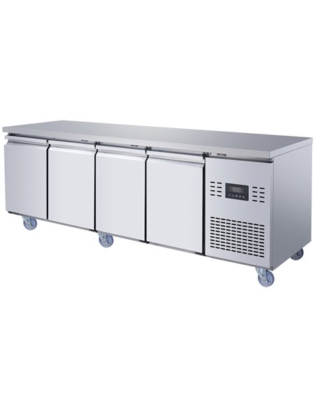 Commercial 4 Door Counter Fridge - Stainless Steel Prep Fridge 2239×700×850mm | Stalwart DA-SUP118