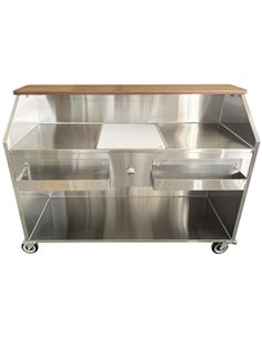 Commercial Stainless Steel Portable Bar with Wooden Top, Ice Bin &amp Speed Rails 1600x610x1208mm | Stalwart DA-PB2463