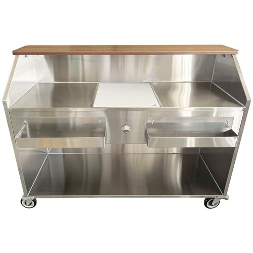 Commercial Stainless Steel Portable Bar with Wooden Top, Ice Bin &amp Speed Rails 1600x610x1208mm | Stalwart DA-PB2463