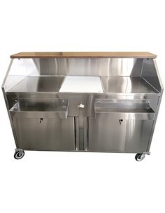 Commercial Stainless Steel Portable Bar with 2 Cabinets, Wooden Top, Ice Bin &amp Speed Rails 1600x610x1208mm | Stalwart DA-PB24