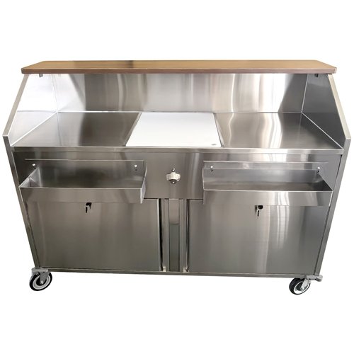 Commercial Stainless Steel Portable Bar with 2 Cabinets, Wooden Top, Ice Bin &amp Speed Rails 1600x610x1208mm | Stalwart DA-PB24