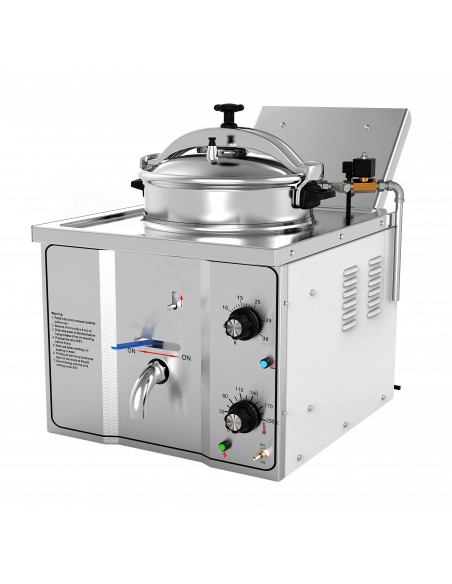 Chicken Commercial Electric Pressure Fryer 15L – 3kW Countertop Deep Fryer with Safety Lock & Drain Valve, 180°C