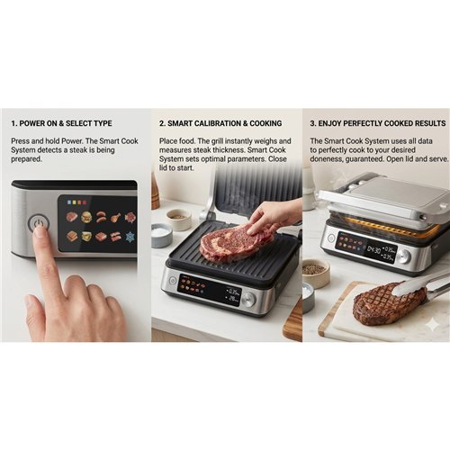 Professional Smart Contact Electric Grill with Non-Stick 23×29cm Plates 2200W 372×355×181mm | Stalwart DA-TCCK104