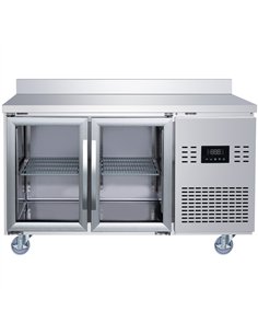 Commercial 2 Glass Door Counter Fridge with Upstand - Stainless Steel Prep Fridge 1349×700×950mm | Stalwart DA-SUP120